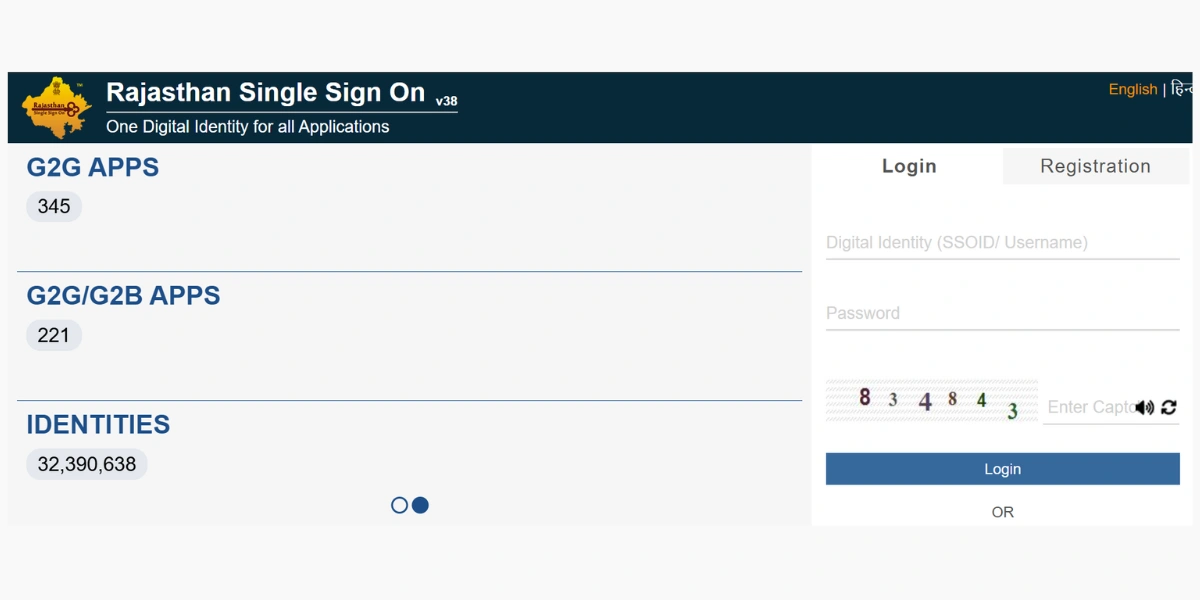Official Rajasthan Single Sign-On SSO ID Login Screen showing Digital Identity and Password Credentials Fields